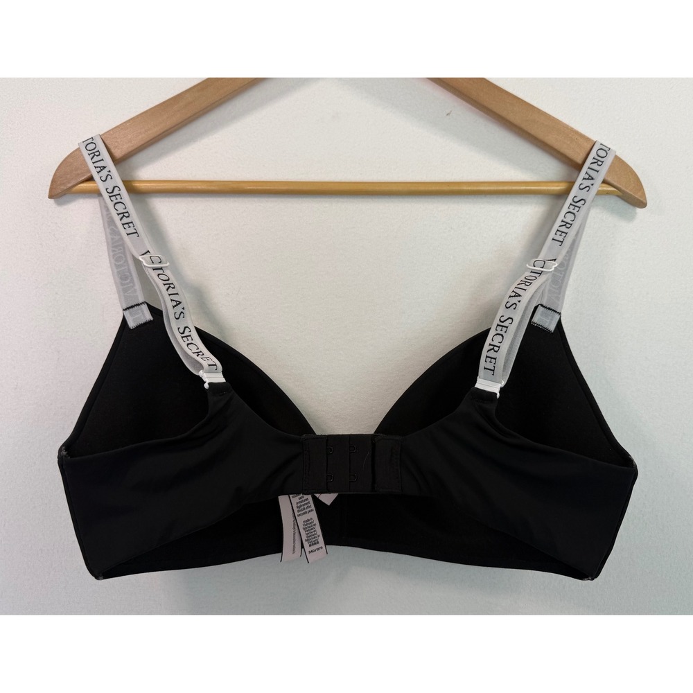 Victoria's Secret T-Shirt Lightly Lined Wireless Bra Black Logo Strap Sz‎ 34D - Picture 3 of 12